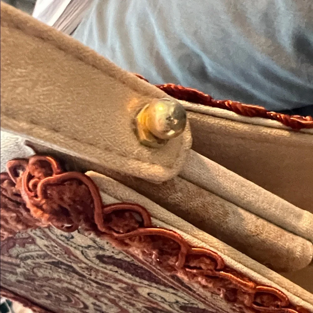 MOO ROO Charleston Handmade Vintage 2001 Burnt Orange Paisley Velvet-Trim Clutch - Picture 13 of 17